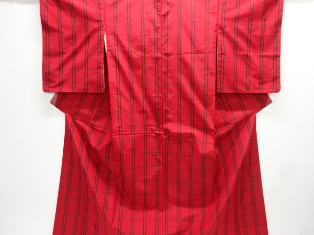 アンティーク　格子織り出し米沢紬着物